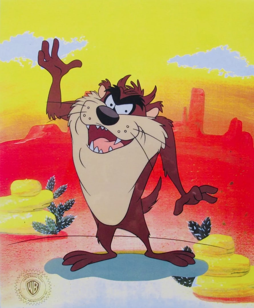Warner Bros, 'Looney Tunes - Taz', Limited Edition Animation Cel: Limited edition Sericel of Warner Bros Looney Tunes TAZ the TAZMANIAN DEVIL. This fantastic animation features Taz as he appeared in the 1970's cartoons. This Cel measures 11" x 14". Comes unframed, w