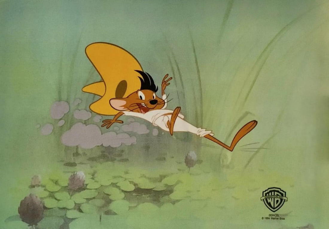 Warner Bros, Looney Tunes, Speedy Gonzales, Limited Edition Animation Cel: Limited edition Sericel of Warner Bros Looney Tunes Speedy Gonzales. This fantastic animation features Speedy as he appeared in the 1970's cartoons. This Cel measures 11" x 14". Comes unframed, with