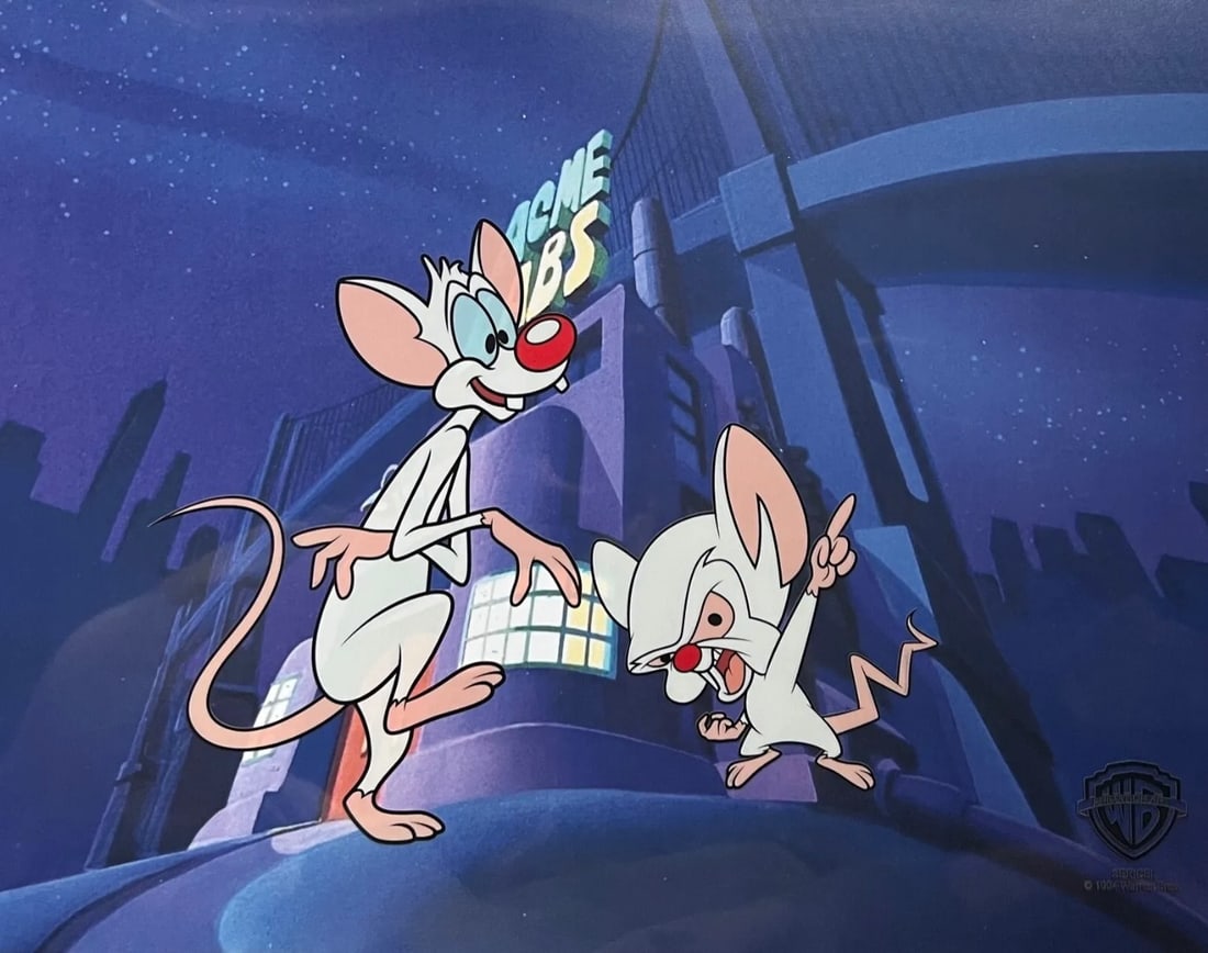Warner Bros, 'Pinky & The Brain', Limited Edition Animation Cel: Limited edition artistic recreation sericel from Warner Bros titled "Pinky and the Brain". This Cel measures 11" x 14", comes unframed, in excellent condition. This cel is accompanied with a complemen