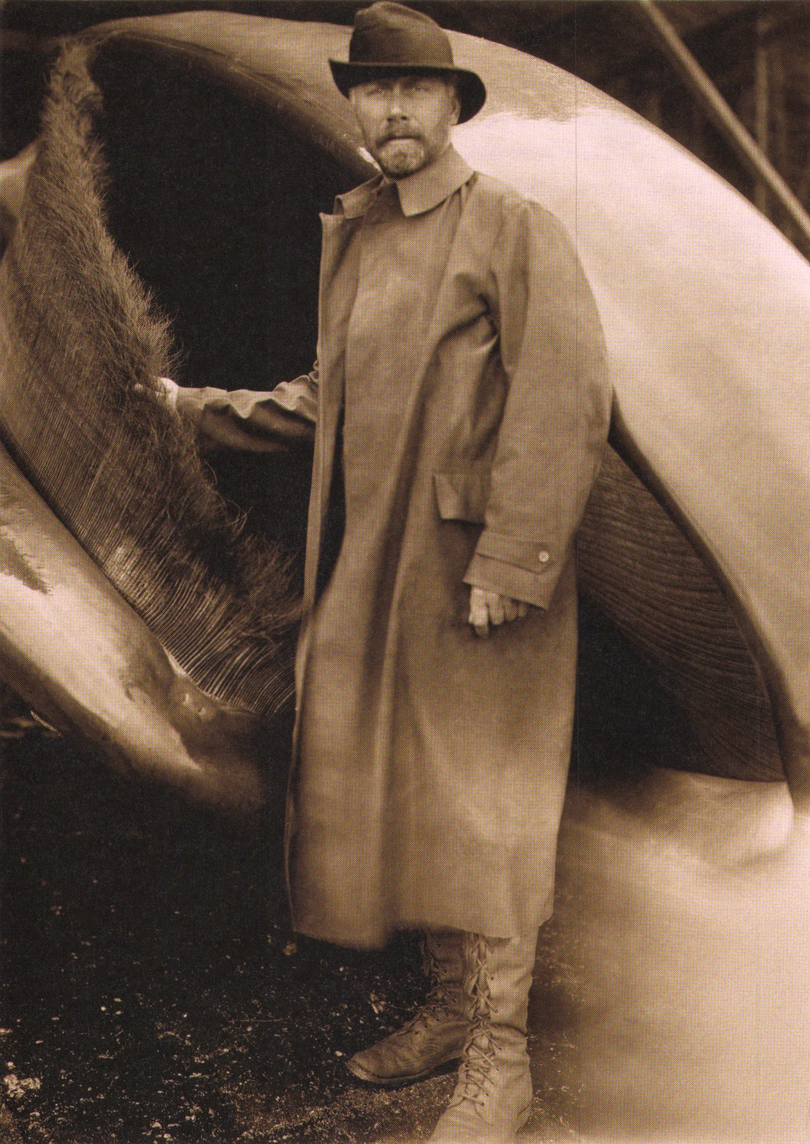 Edward S. Curtis, FIG. 39, Self Portrait With Baleen Whale, 1914: Photographer: Edward S. Curtis (American, 1868 - 1952) - renowned photographer of the American West and the Native American Indian. Title: FIG. 45 Curtis Studio, (Edward S. Curtis and His Daughter Bet