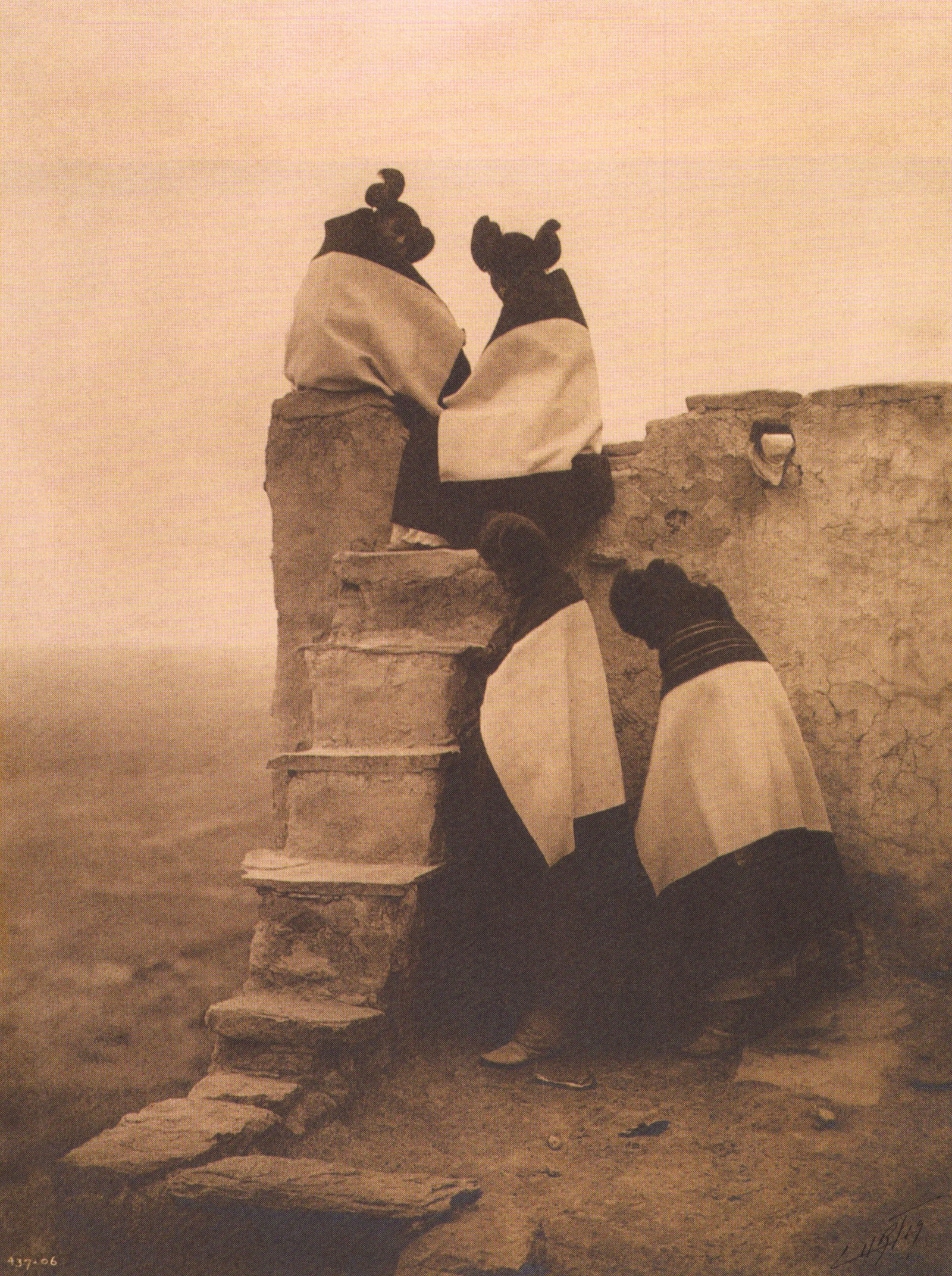 Edward S. Curtis, PLATE 24 On the Housetop Hopi, CA, 1906: Photographer: Edward S. Curtis (American, 1868 - 1952) - renowned photographer of the American West and the Native American Indian. Title: FIG. 45 Curtis Studio, (Edward S. Curtis and His Daughter Bet