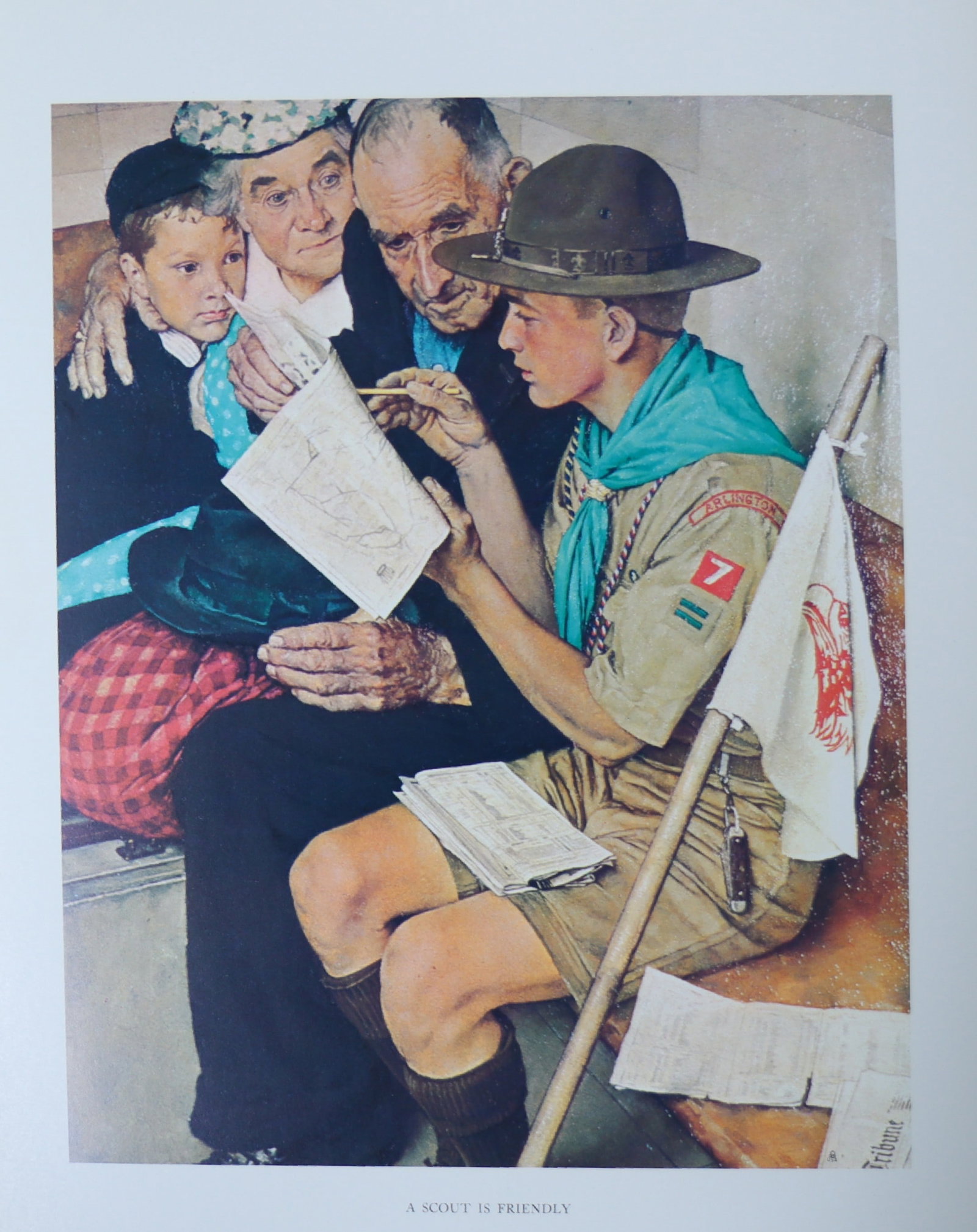 Norman Rockwell, 'A Scout is Friendly', Offset Lithograph, 1969: Artist: Norman Rockwell (American, 1894-1978) Title: Surface: Gloss Paper Type: Offset Lithograph Year: 1969 Size: 14"x11" inches (35.6 x 27.9 cm) (sheet, each)Origin: USA Signed: No Artist Bio: First