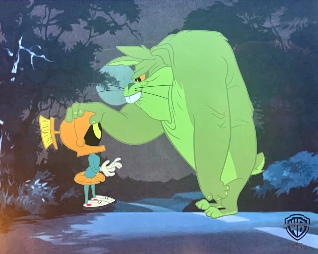 Warner Bros, Looney Tunes, Marvin The Martian & Bugs Bunny, Limited Edition Animation Cel: Limited edition sericel of Warner Bros Looney Tunes Marvin the Martian. This fantastic artistic recreation animation features Marvin and Bugs Bunny from the 1963 classic cartoon "Mad as Mars Hare" . T