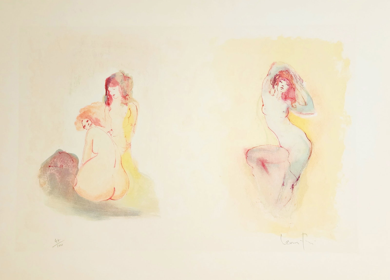 Leonor Fini 'Souvenir d'Ete' 1969: Artist: Leonor Fini Title: 'Souvenir d'Ete' Medium: Lithograph, Signed and numbered in pencil by the artist Edition: 47/100 Year: 1969 Size: 46 x65 cm Condition: Excellent