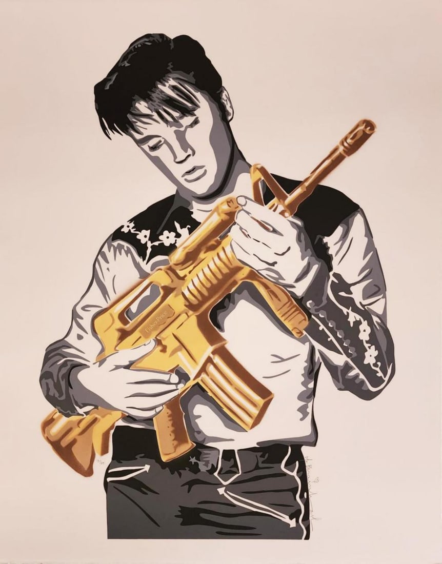 Mr. Brainwash, 'Elvis 'Don't Be Cruel - Brown', Signed Limited Edition Screenprint, 2009: Description Mr. Brainwash (b. 1966) Elvis - Don't be cruel, 2009 Screenprint in colors on paper 22 ? 18 1/10 in | 56 ? 46 cm Edition: From The Rare edition of 25 Signed and numbered in pencil lower ri