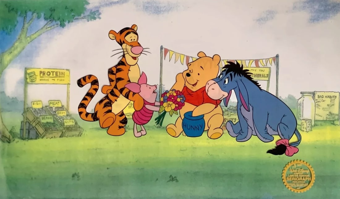 Disney, 'Winnie The Pooh', Limited Edition Animation Cel: Limited edition Serigraph Cel from 1968 Walt Disney Studios - "WINNIE THE POOH AND THE BLUSTERY DAY". Disney?s own artists have selected this scene from the original animation drawings used to produce