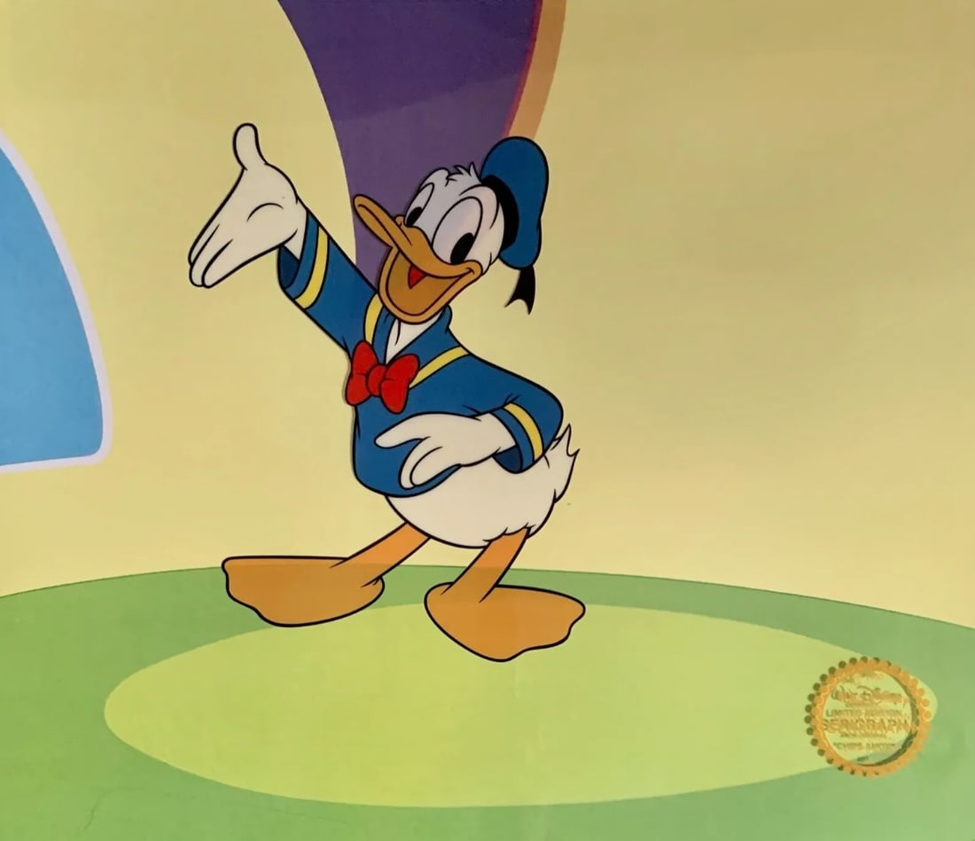Disney, 'Donald Duck', Limited Edition Animation Cel: Limited edition serigraph cel of Donald Duck. Disney?s own artists have selected this scene from the original animation drawings used to produce this classic Disney film. Known as a "cel", this image 