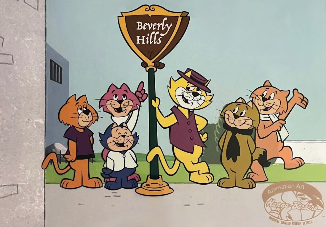 Hanna-Barbera, 'Top Cat - Beverly Hills', Limited Edition Animation Cel: Limited edition sericel of "Top Cat". This fantastic artistic recreation animation features Top Cat, Choo Choo, Brain, Fancy Fancy, Benny the Ball and Spook as they appeared in the original animated c