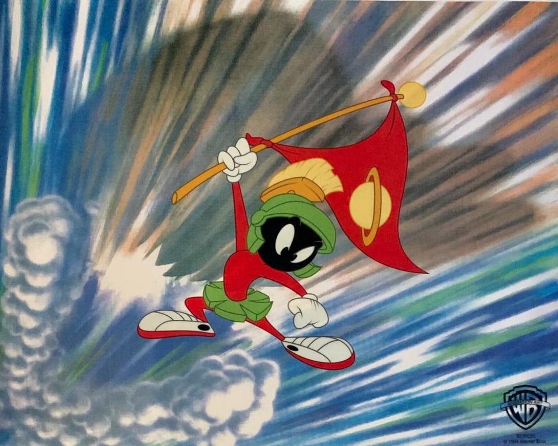 Warner Bros, Marvin The Martian, Limited Edition Animation Cel: Limited edition sericel of Warner Bros Looney Tunes Marvin the Martian. This Cel measures 11" x 14", comes unframed, in excellent condition. This cel is accompanied with a complimentary laser backgrou
