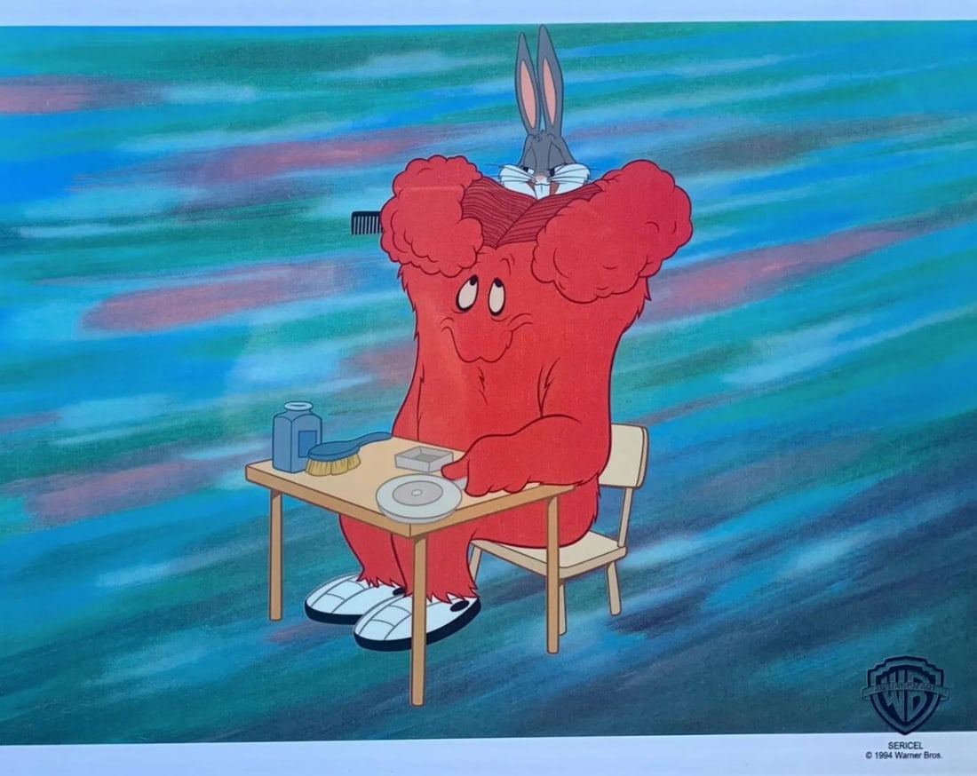 Warner Bros, Looney Tunes, Bugs Bunny & Gossamer - 'Hare Do', Limited Edition Animation Cel: Limited edition sericel of Warner Bros Looney Tunes Bugs Bunny titled "Hare Do". This fantastic animation features Bugs Bunny and Gossamer. This Cel measures 11" x 14", comes unframed, in excellent co