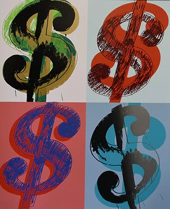 Andy Warhol (After), Dollar (9) FSIIA 283/284, Each Print is Unique, 1982: Andy Warhol Dollar (9) FSIIA 283/284, Each Print is Unique, 1982 Silkscreen, not signed and numbered, Paper size 40 x 32 inches (101,6 x 81,2 cm) Images size 40 x 32 inches (101,6 x 81,2 cm) Condition
