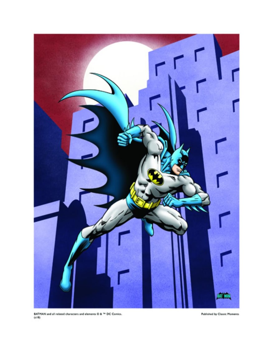Warner Bros, Dc Comics, Batman, "On The Prowl": Title: Batman, On The Prowl Subject: DC Comics Publisher: Classic Moments Type: Animation Giclee Paper: MT600 Year Produced: Circa 2000-2010 Size: 16" x 20" Condition: Excellent Licensed by Warner