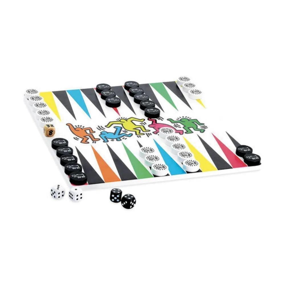 Keith Haring, Backgammon & Checkers Game: Keith Haring Backgammon & Checkers Game, two classic games as well as the artist Keith Haring with this two-sided board that allows you to play both backgammon and checkers with wooden pieces featurin