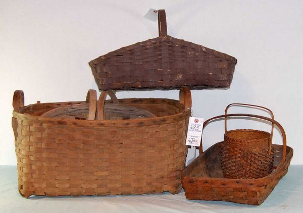 Collection Of Baskets Includes (1) Work Basket; (1: Collection Of Baskets Includes (1) Work Basket; (1) Splint Market Basket; (1) Oval Cutting Basket; (1) Rectangular Cutting Basket; (1) Market Basket; (2) Decorative Baskets