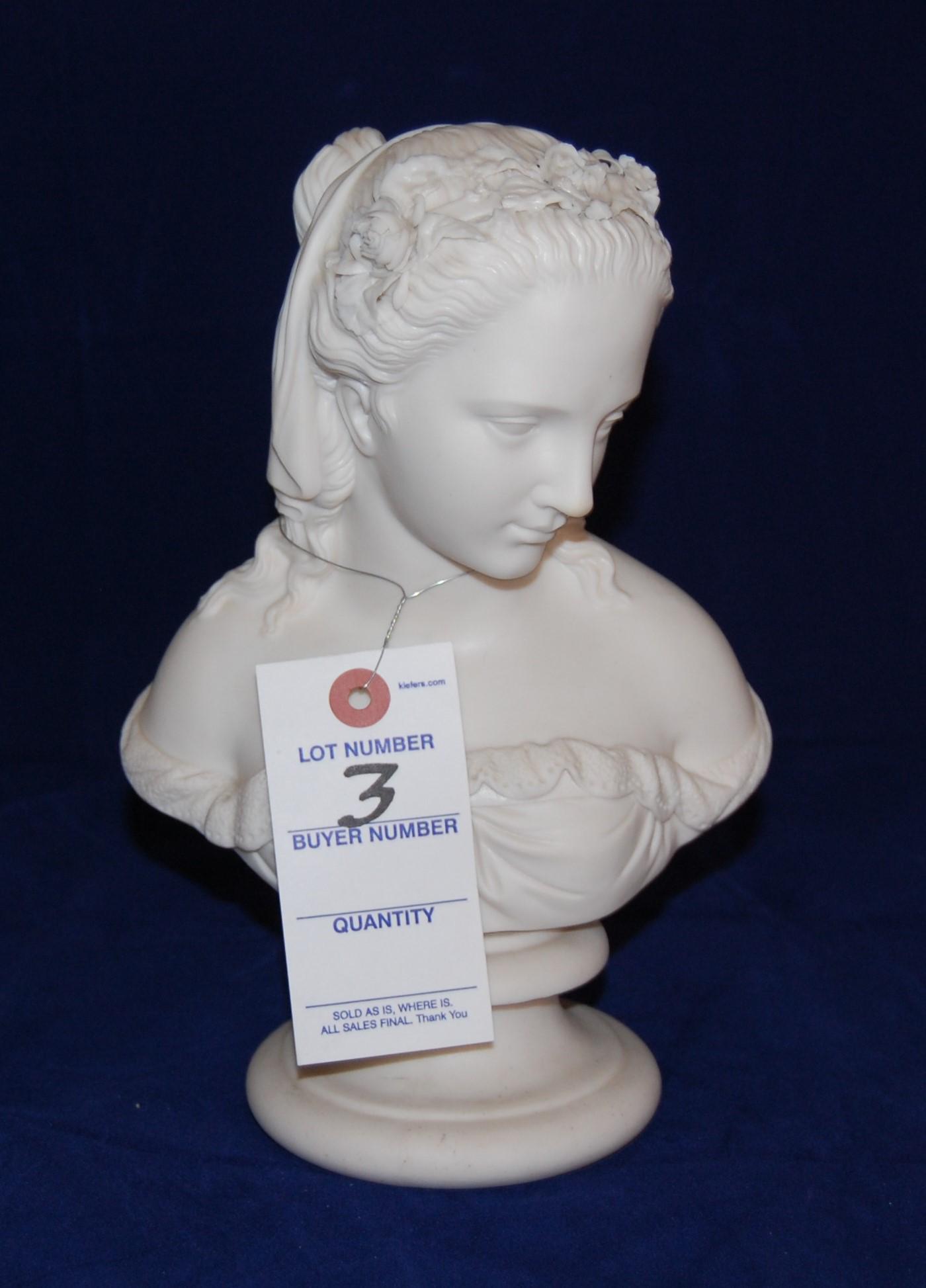 Parian Ware Bust of Clytie. Victorian bust.: Parian Ware Bust of Clytie. Victorian bust believed to be Clytie, a Greek water nymph and symbol of unrequited love. Unmarked and in very good condition, with no visible damage or restoration. 10"h.