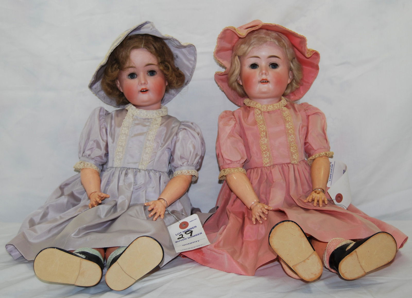 Two Vintage Goebel Bisque Dolls-Nice Condition: Two Goebel Bisque Dolls. A pair of William Goebel bisque head, composite-jointed body dolls marked "Bavaria 120-5" with crown symbol. All fingers & teeth are present. Clothes appear to be original. Th