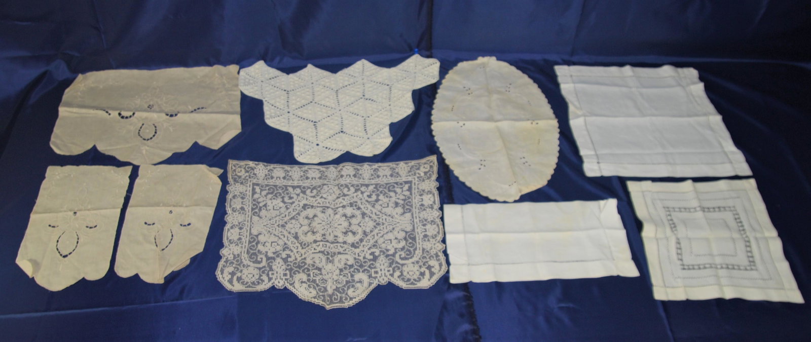 30+ Antique Textiles-Silks-Petticoats-more: Antique & Vintage Textiles – Silk Items, Petticoats, Clothing, Crocheted and Linen Chair Protectors. Over 30 items in this lot of varied sizes. The 5 silk items include a tablecloth embroidered 