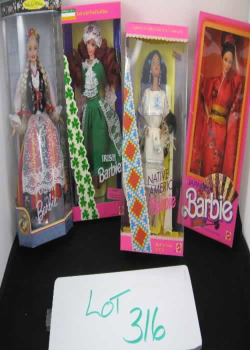 Dolls of the World: Dolls of the World Collection, (1) Irish Barbie, (New in box) , (1) Polish Barbie, (New in box) , (1) Native American Barbie, (New in box) , (1) Japanese Barbie, (New in box) , qty 4 pcs.