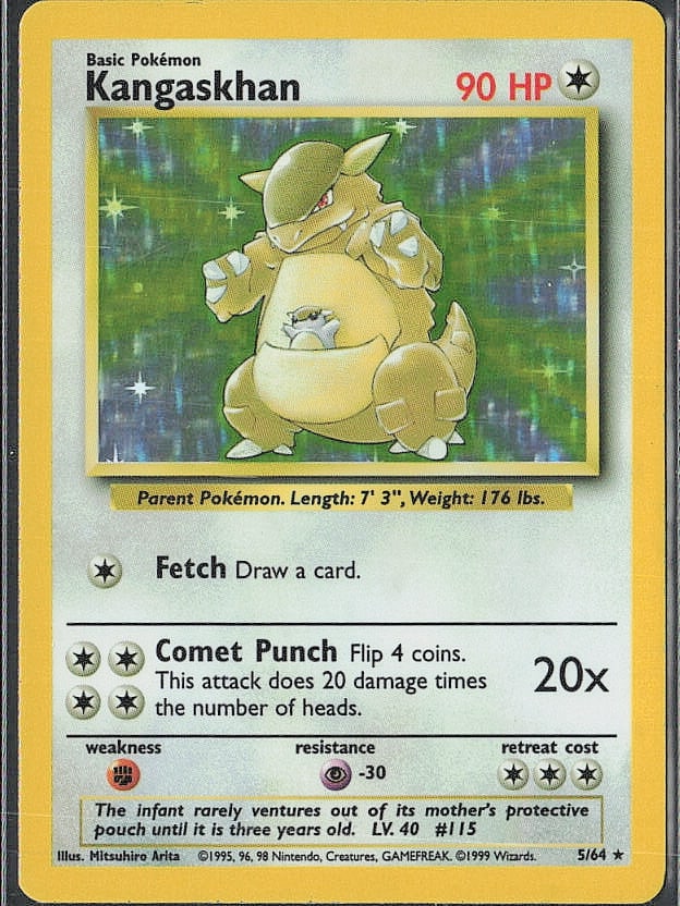 Holo Rare,NO SYMBOL Jungle #05/64 Kangaskhan (5): Please review all photos before bidding. If you would like any additional information or additional photos please feel free to send me a text and I will do my best to respond within 24 hours. Best of 