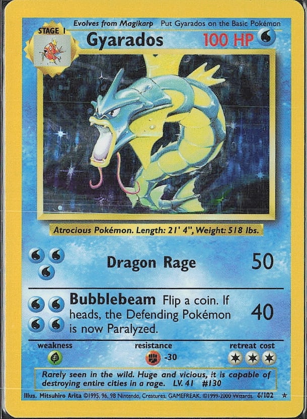 Holo Rare Base Set #006/102 Gyarados (1 of 2)