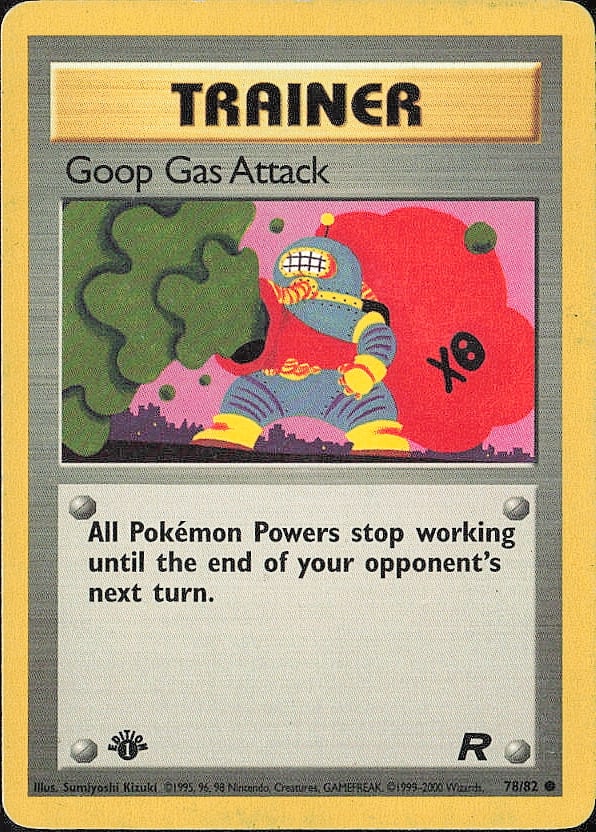 1st edition Team Rocket #78/82 Goop Gas Attack: Please review all photos before bidding. If you would like any additional information or additional photos please feel free to send me a text and I will do my best to respond within 24 hours. Best of 