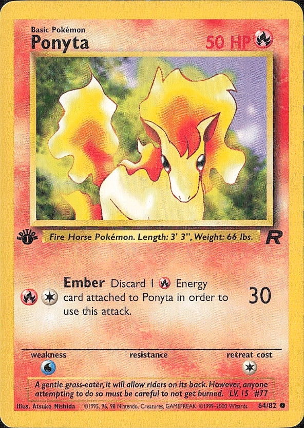 1st edition Team Rocket #64/82 Ponyta: Please review all photos before bidding. If you would like any additional information or additional photos please feel free to send me a text and I will do my best to respond within 24 hours. Best of 