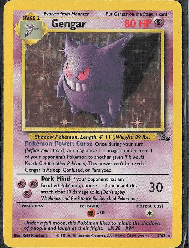 Holo Rare Fossil Gengar (5): Please review all photos before bidding. If you would like any additional information or additional photos please feel free to send me a text and I will do my best to respond within 24 hours. Best of