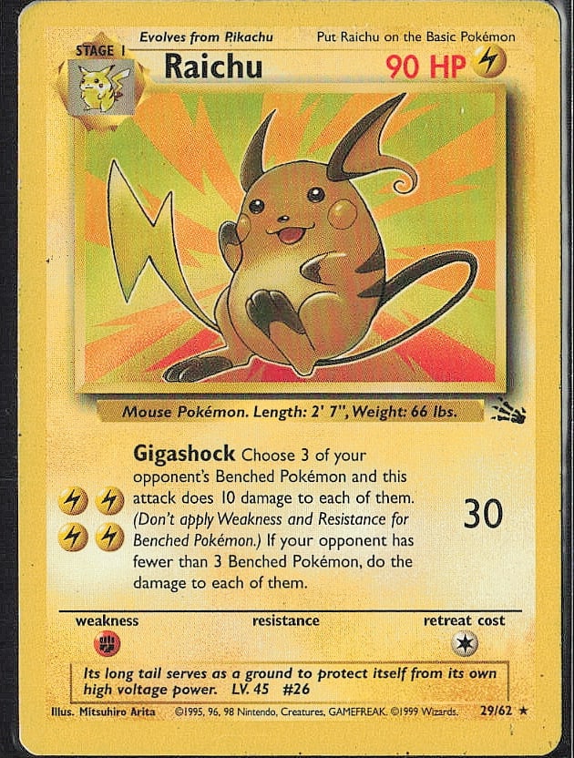 Rare Fossil Raichu (29): Please review all photos before bidding. If you would like any additional information or additional photos please feel free to send me a text and I will do my best to respond within 24 hours. Best of