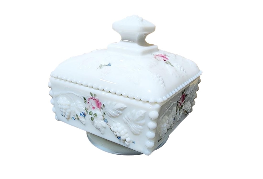 Square, Pedestal Milk Vase box. Handpainted. (1 of 3)