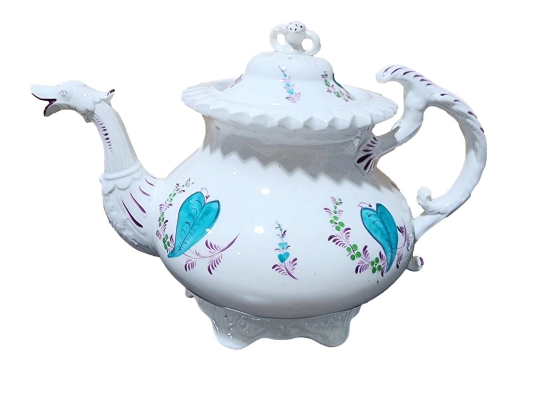 Early Staffordshire English Teapot. Spout features a Duck Head. Antique. Circa 1820 (1 of 2)