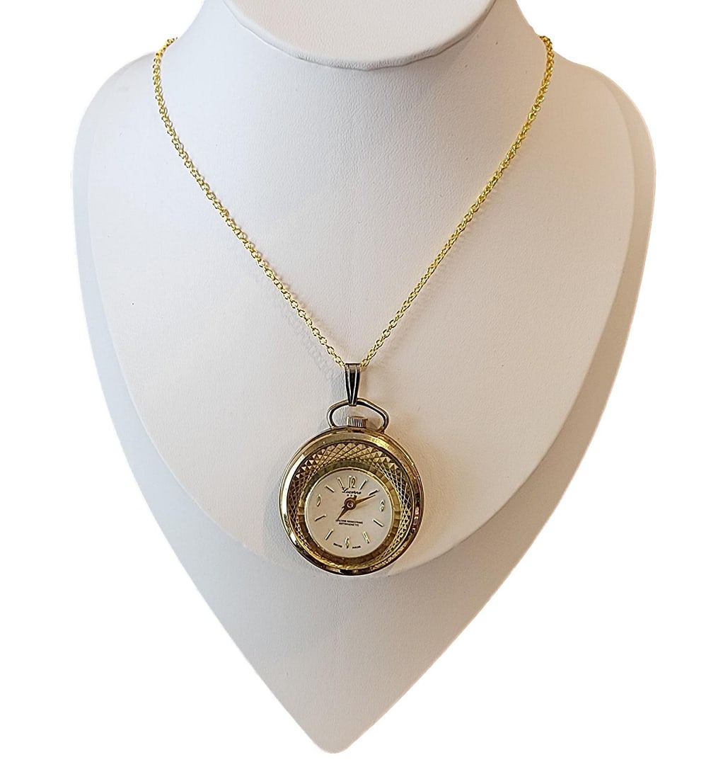 Vintage Ladies Lucerne Swiss Necklace Watch with Gold - toned Chain - 20". Working at time of this (1 of 2)