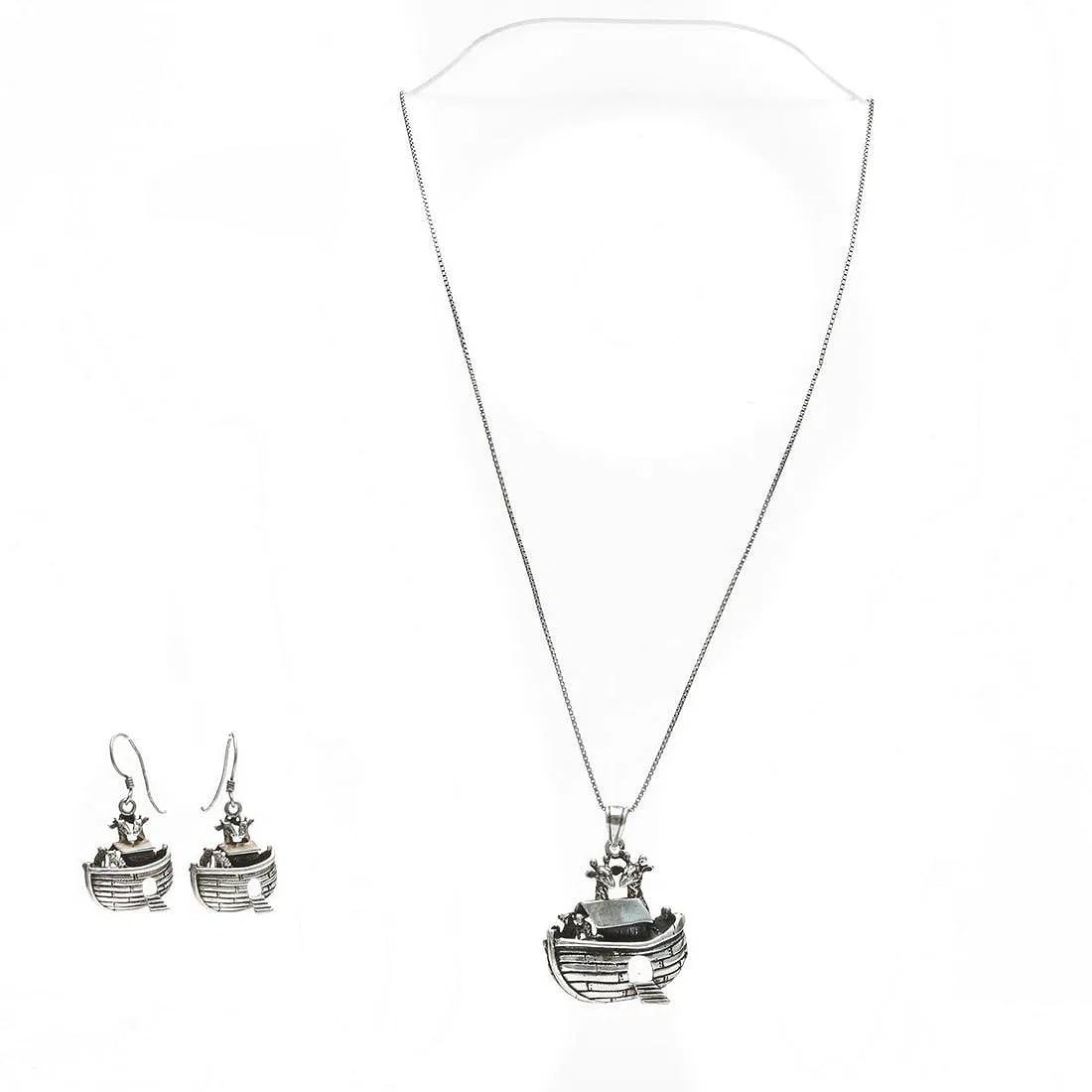 Sterling Silver Noah's Ark Necklace and Earrings. Stamped: G.S.J. Chain - 18". David Farin (1 of 3)
