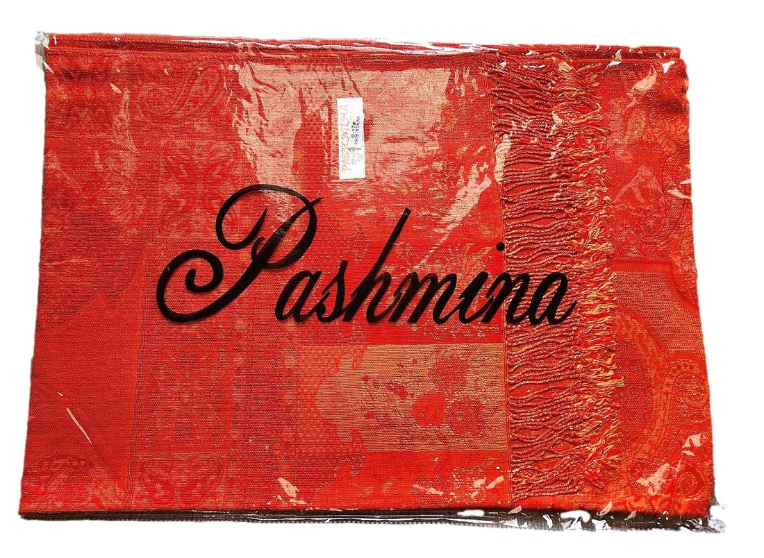 New Pashmina Scarf - 55% Pashmina and 45% Silk: New in Wrapping - fire red/orange