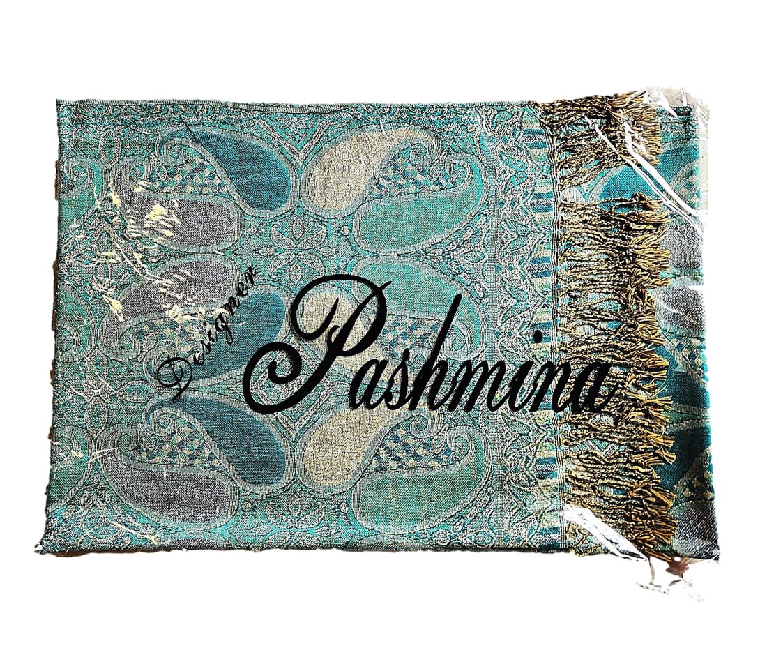 New Pashmina Scarf - 55% Pashmina and 45% Silk: New in Wrapping - ocean blue