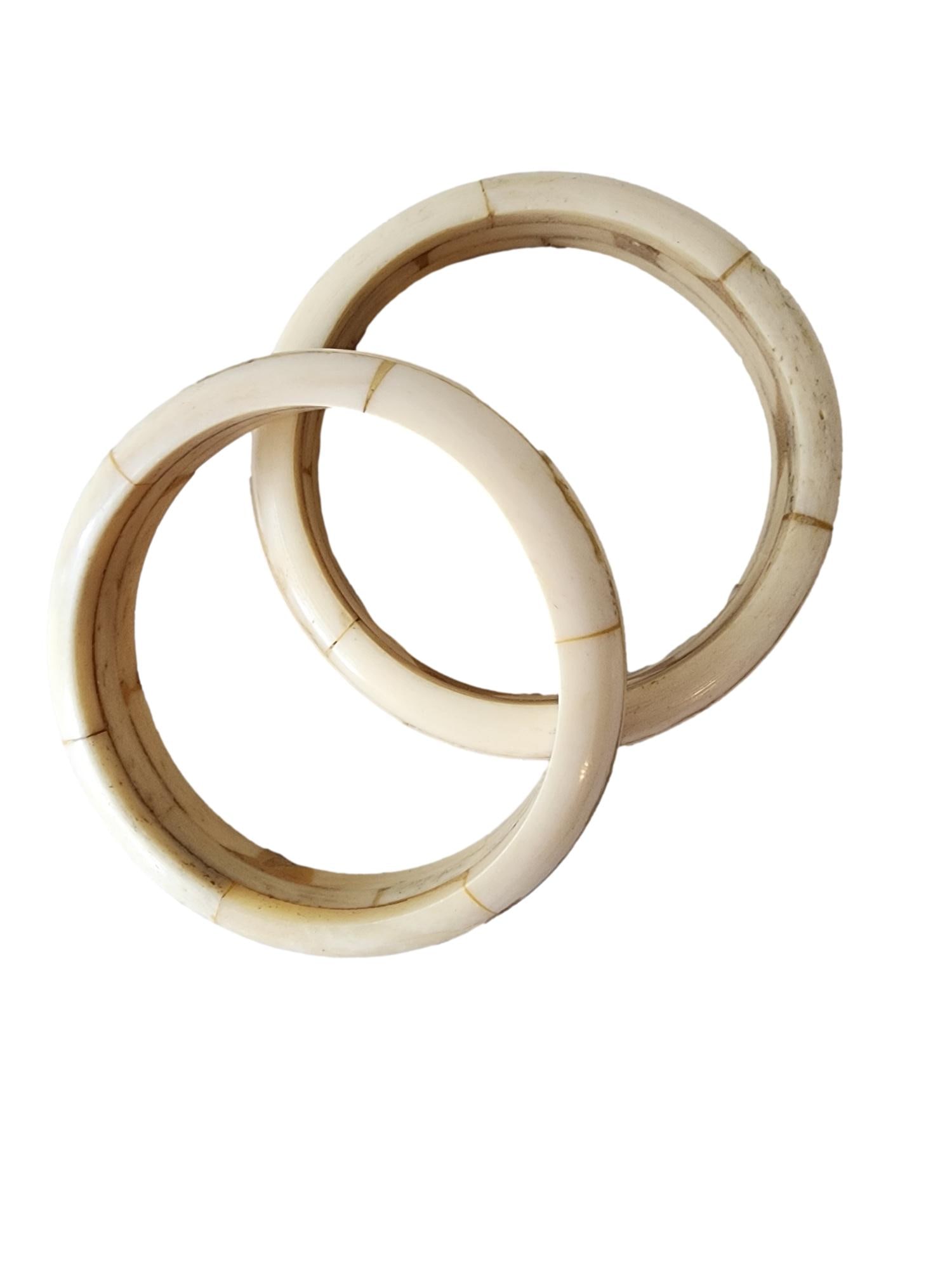 2 Bone Bangle Bracelets - Panel design. 2 1/2" Diameter. NO RESERVE: 2 1/2" diameter.