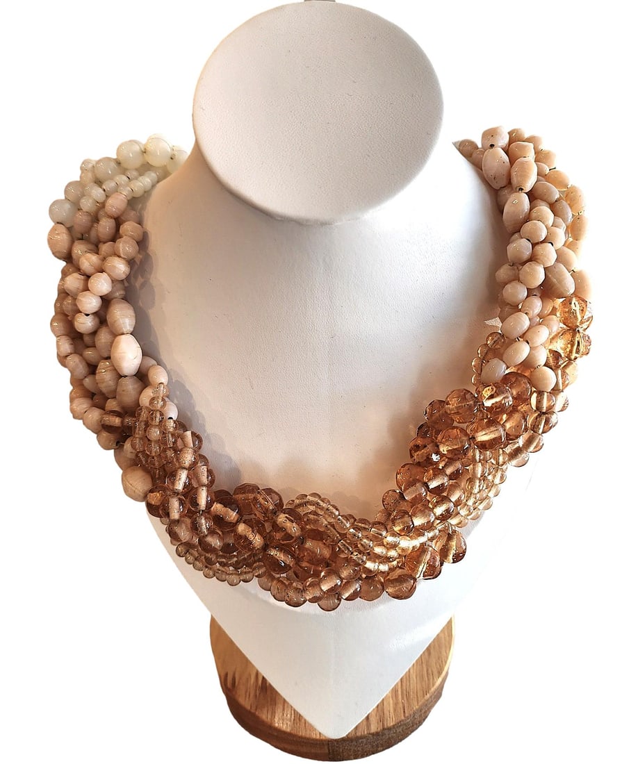 Vintage Large, Chunky, Braided Austrian and Czech Glass and Crystal Beads. Pink, Peach, Ivory/White (1 of 1)