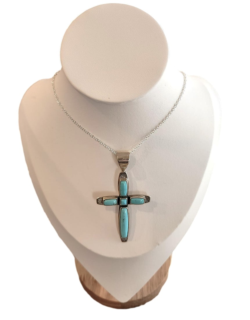 Jay King Desert Rose Trading Sterling Silver Cross Pendant with Turquoise. NO RESERVE (1 of 2)