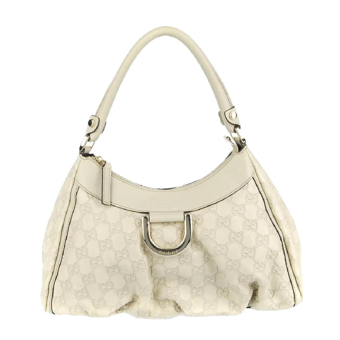Genuine GUCCI Guccissima Hobo Handbag in Ivory/Cream Leather. Classic D-Ring. Certificate of (1 of 8)