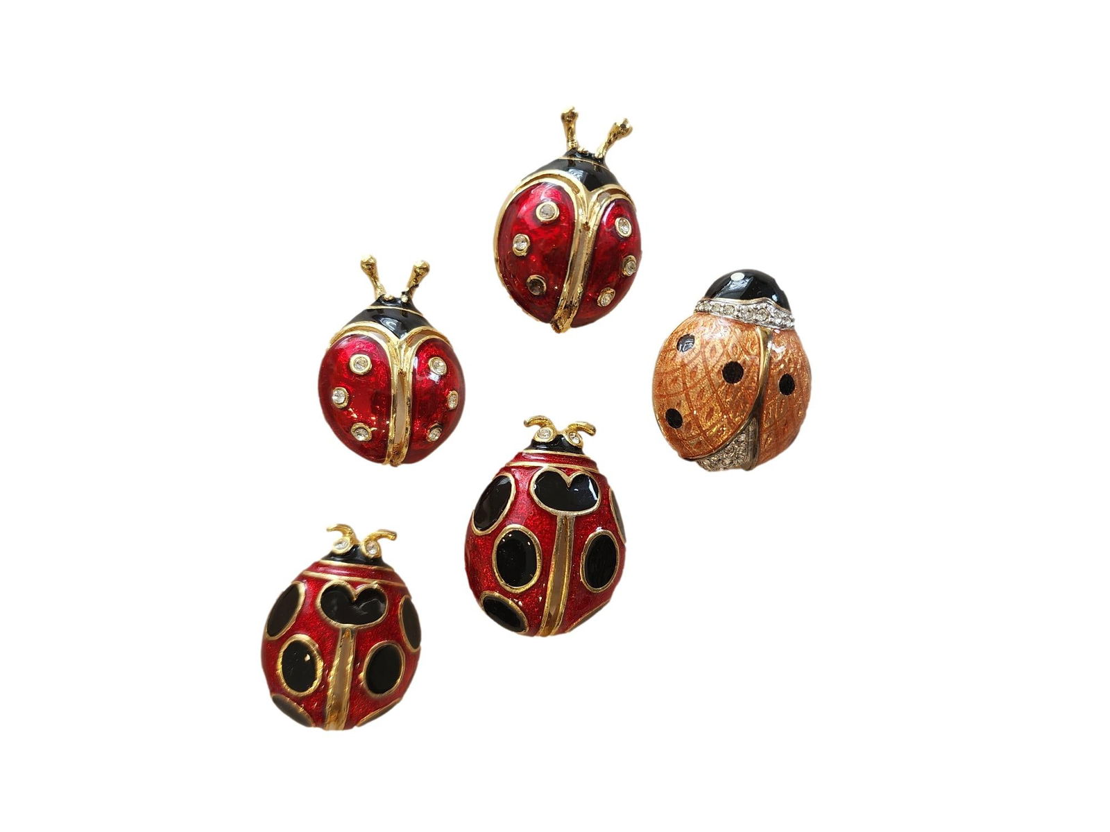 Group of 5 Enamel Ladybug Pins  2 marked SFJ and one marked Carolee (1 of 1)