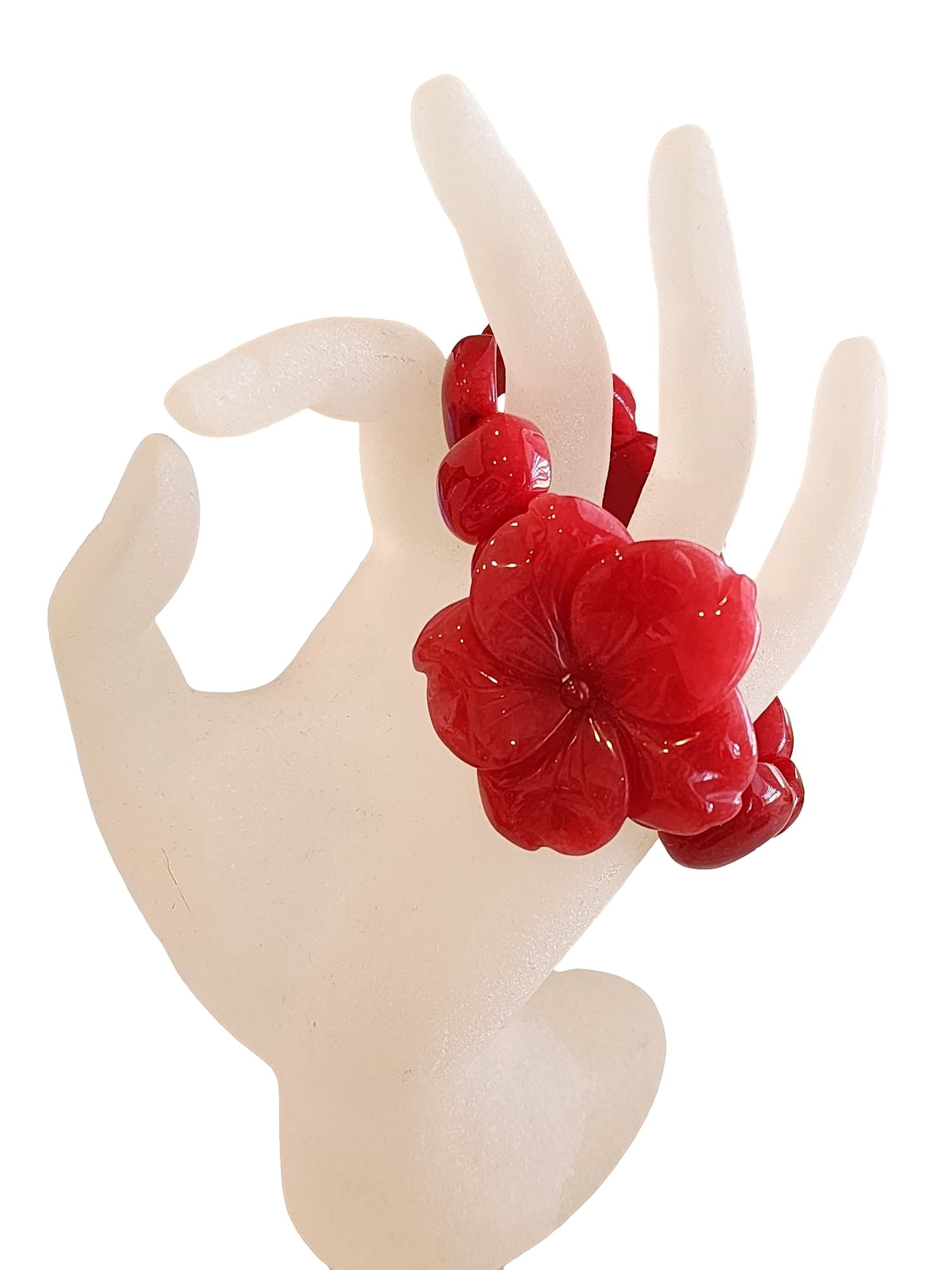 Lola Rose Red Flower Stone Stretch Bracelet.: 8".
