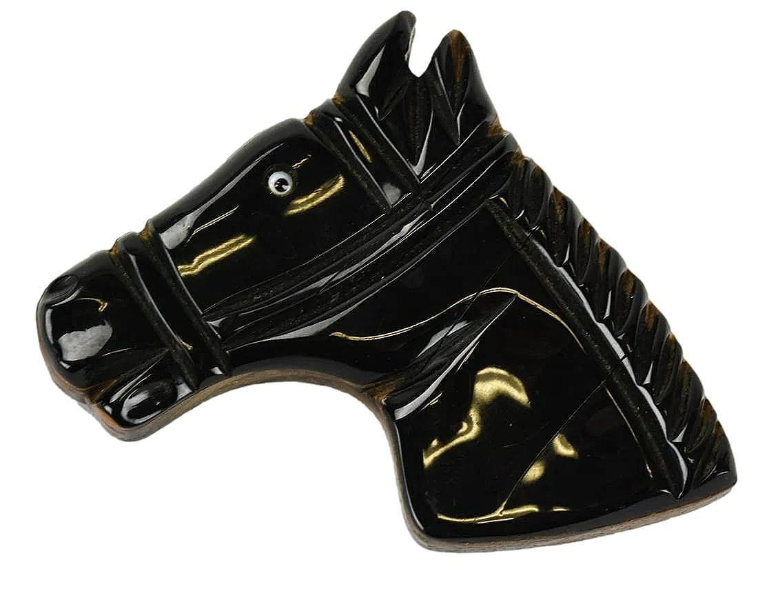 Carved Wooden and Backlite Horse Head Pin - C. 1940 No mark: 2 1/2". Unique Piece