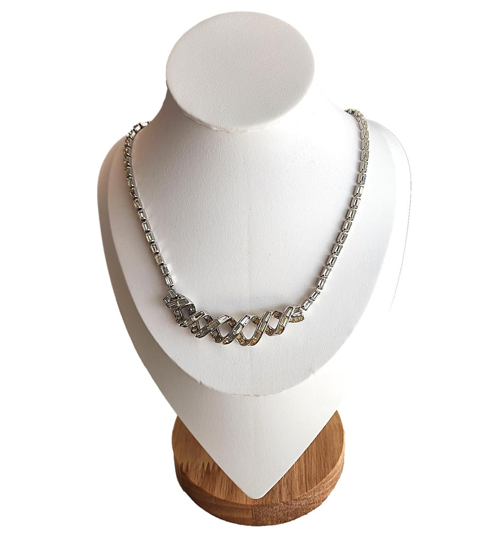 Vintage Silver Metal and Crystal Stone Necklace by Boucher - 9151N (1 of 1)