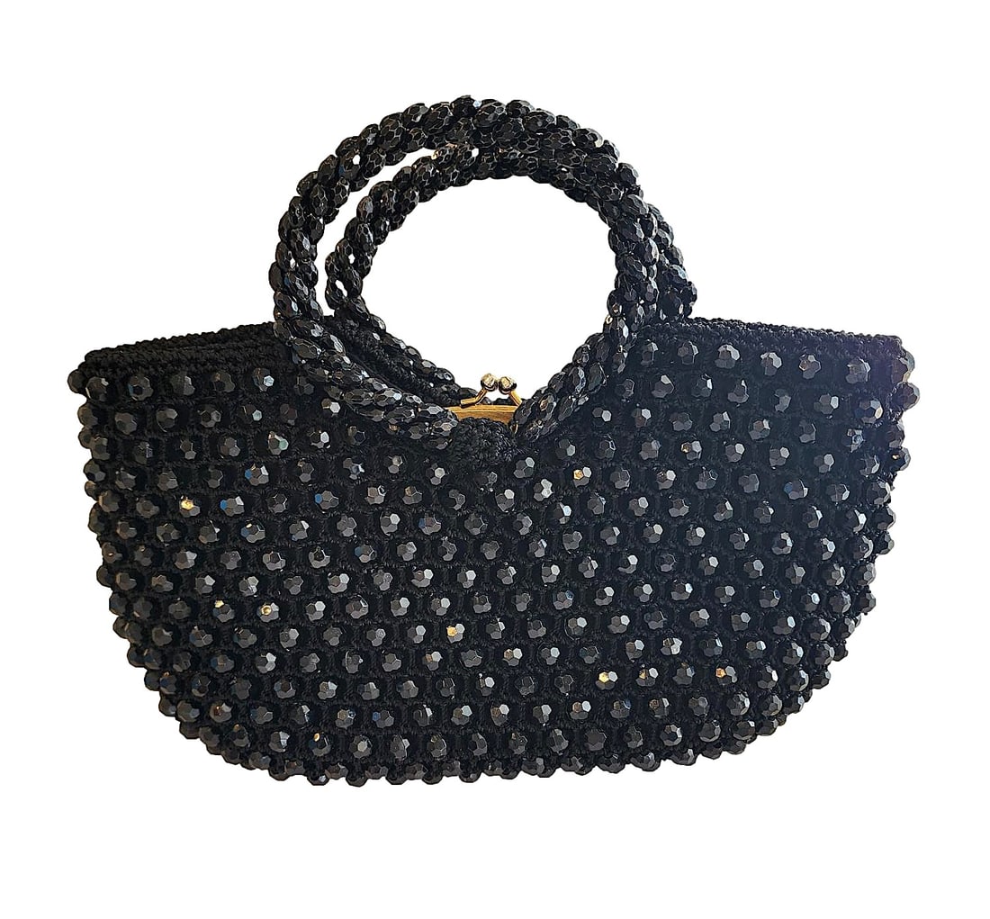 Vintage Small Evening Bag -  Black Beaded by Rosenfeld. Made in Italy - C. 1950's  No Reserve (1 of 4)