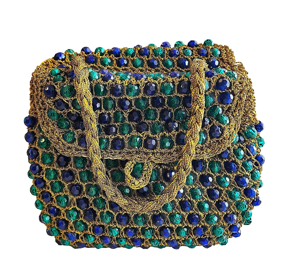 Beautiful Vintage Green and Blue beaded Hand Bag by Rosenfeld. Made in Italy. C. 1960's No Reserve (1 of 6)