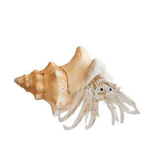 Hand Crafted lass Hermit Crab Decoration. 5 1/2" x 5" x 3".: Nicely formed glass figurine with tan sea shell. New