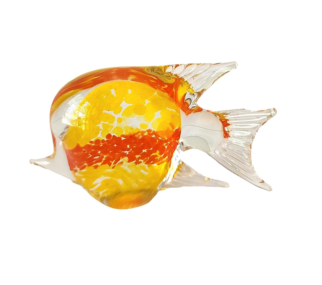 Gold and Orange Glass Fish Figurine/Paperweight.: 5" x 1 1/2" x 3". No Mark.