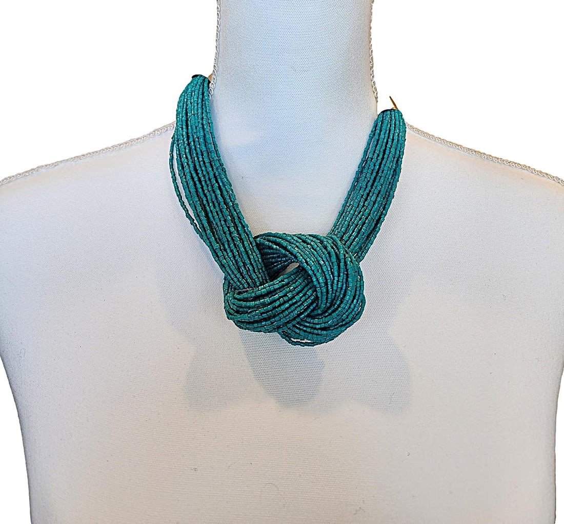 Vintage Turquoise Beaded Knot Necklace - New (1 of 4)