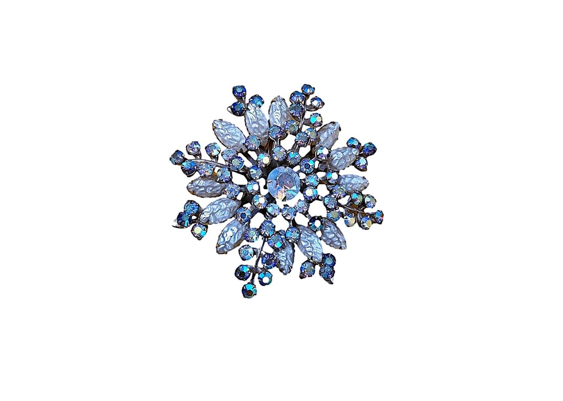 Vintage Snowflake Brooch with Mystic Stones - Unmarked - 3" (1 of 2)