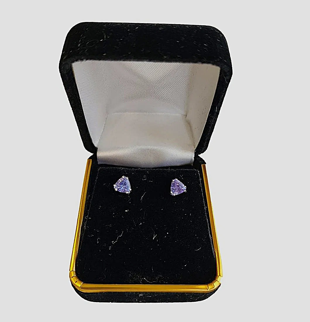 Tanzanite Trillion Cut Earring Studs. White Gold Setting. (1 of 1)