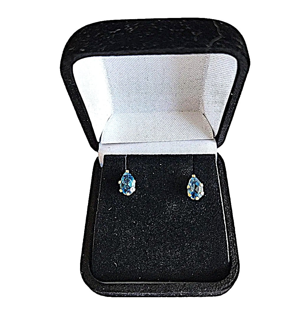 1ct London Blue Topaz Pear Shaped Stud earrings - set in 10K Gold. No Reserve (1 of 2)